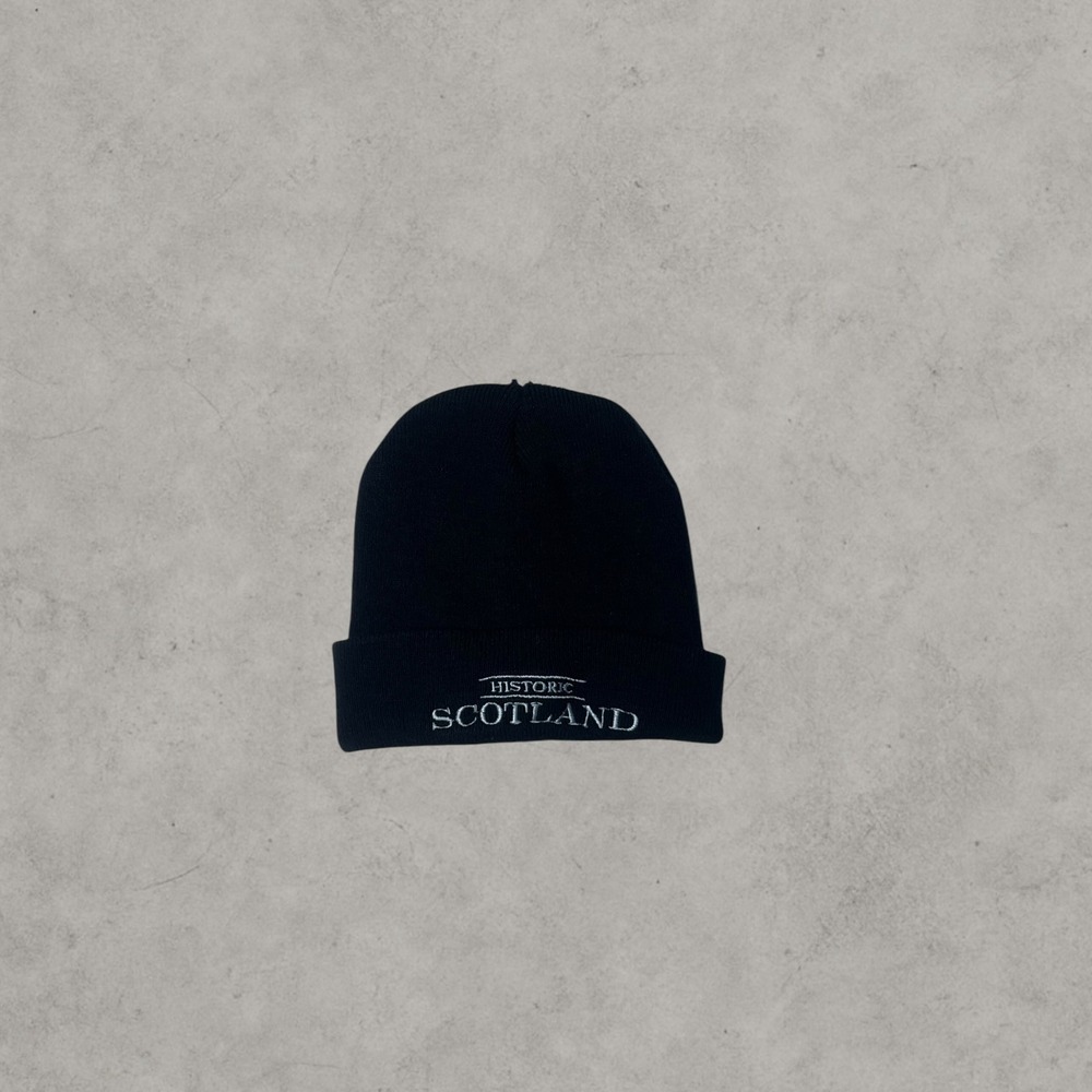 Historic Scotland Embroidered Cuffed Beanie Navy Blue Knit Souvenir Hat